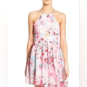 Nordstrom Trixxi Pink and Blue Floral Mini Dress - Size 5